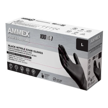 AMMEX Professional Black Nitrile PF Exam Gloves
